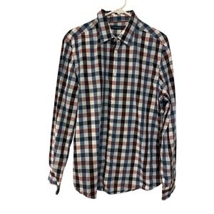 Perry Ellis Large Mens Shirt Cotton Buffalo check business collegiate preppy